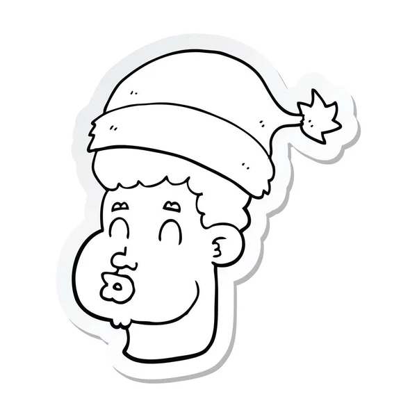 Sticker of a cartoon man wearing christmas hat — Stock Vector