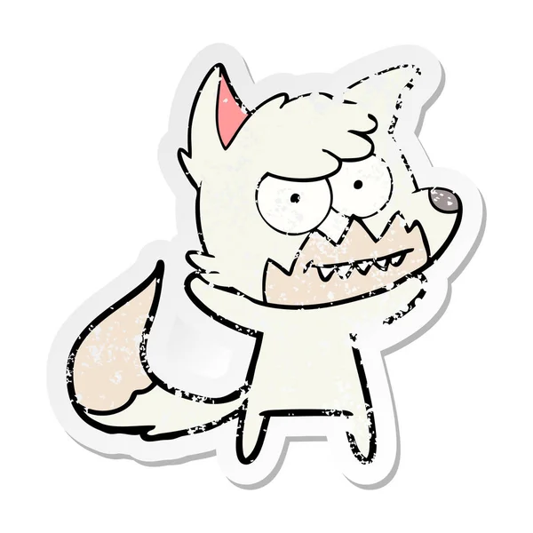 Distressed sticker of a cartoon grinning fox — Stock Vector