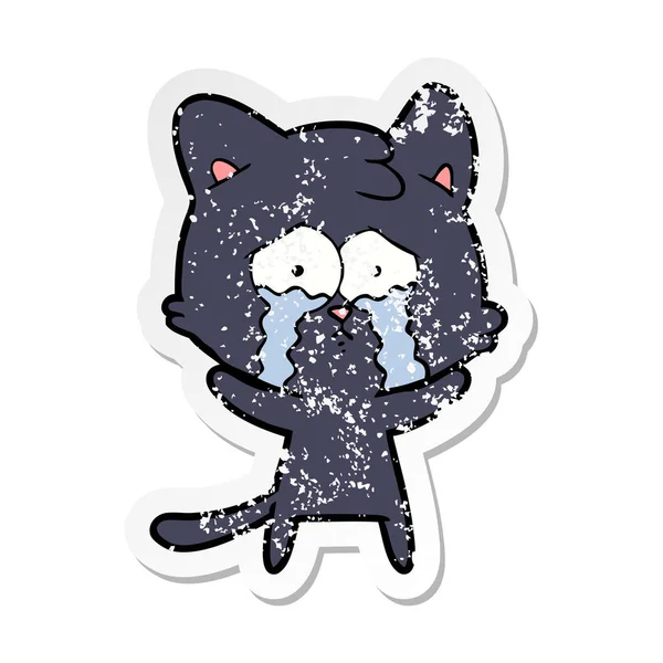 Distressed Sticker Cartoon Crying Cat — Stock Vector