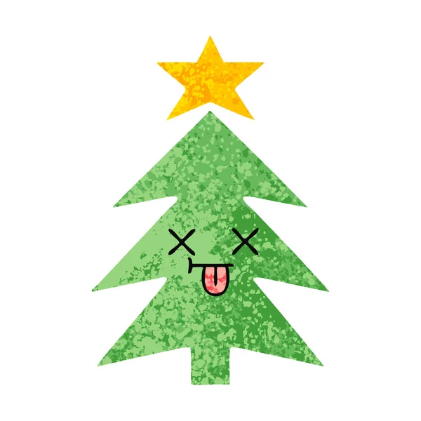 Retro afbeelding stijl cartoon kerstboom — Stockvector