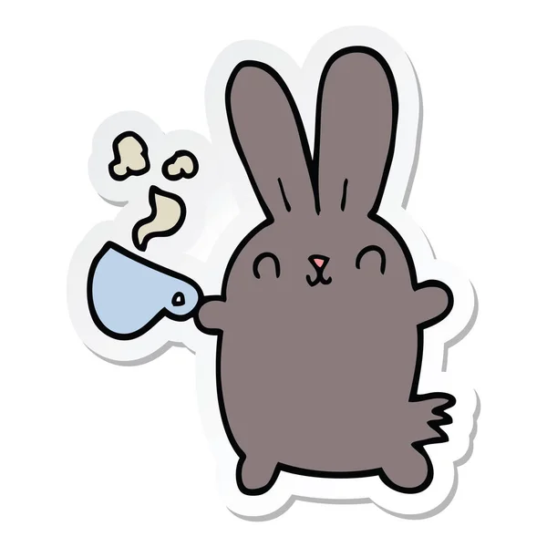 Etiqueta de um coelho bonito desenho animado com xícara de café — Vetor de Stock