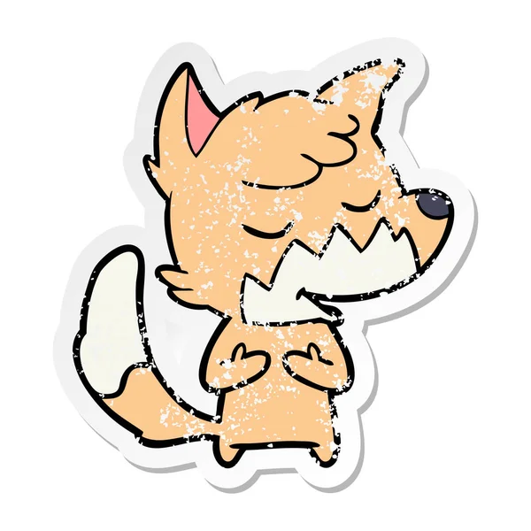Distressed Sticker Friendly Cartoon Fox — Stock Vector