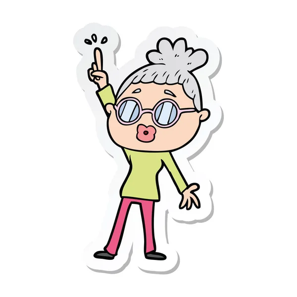 Sticker Cartoon Dancing Woman Wearing Spectacles — Stock Vector