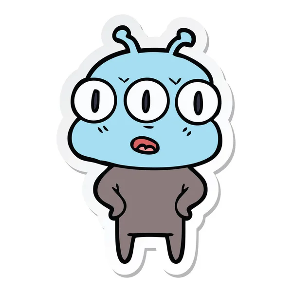 Sticker of a annoyed three eyed alien — Stock Vector