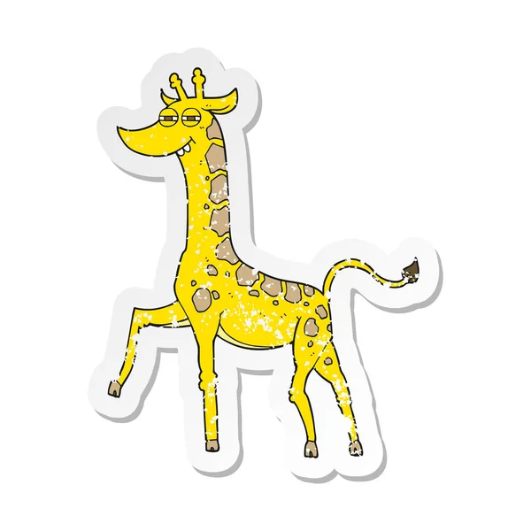 Adesivo Retro Angustiado Uma Girafa Desenhos Animados —  Vetores de Stock