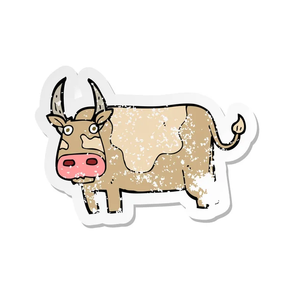 Pegatina retro angustiado de un toro de dibujos animados — Vector de stock