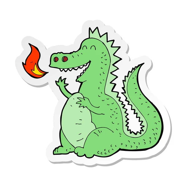 Sticker of a cartoon fire breathing dragon — Stock Vector