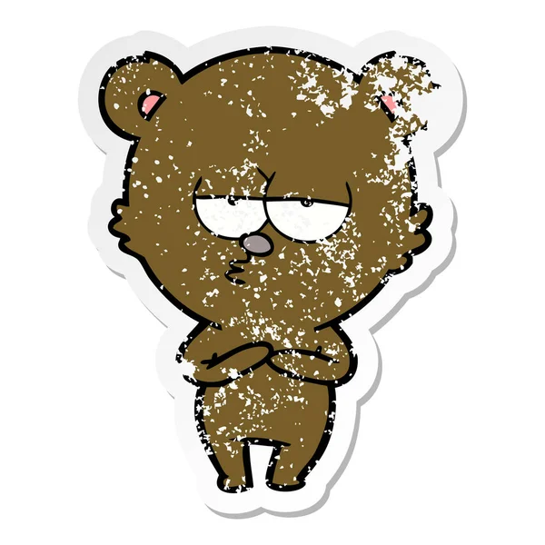 Calcomanía angustiada de un oso aburrido de dibujos animados — Vector de stock