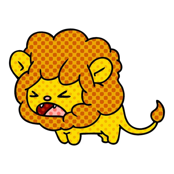 Tecknad av söt kawaii rytande lejon — Stock vektor