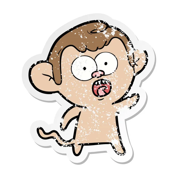 Distressed sticker of a cartoon shocked monkey — Stock Vector