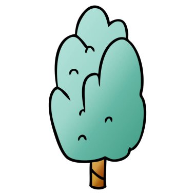 elle çizilmiş degrade çizgi film doodle tek yeşil ağaç
