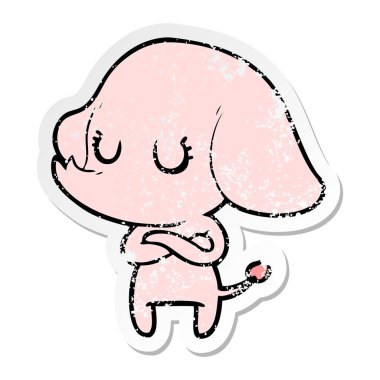 sevimli çizgi fil sıkıntılı etiket