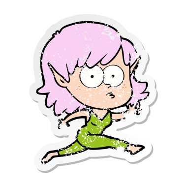 çalışan bir karikatür elf kızın sıkıntılı etiket