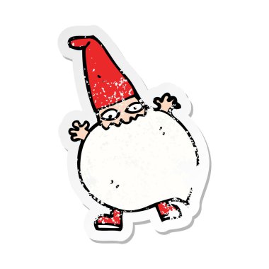 Retro sıkıntılı etiket bir karikatür küçük Noel Baba