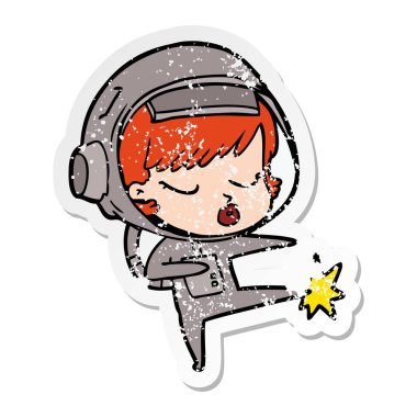 bir çizgi film güzel astronot kız karate KIC sıkıntılı etiket