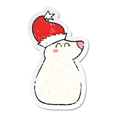 Noel şapka karikatür ayı sıkıntılı etiket