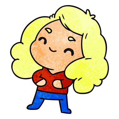 bir şirin kawaii kızın dokulu çizgi film