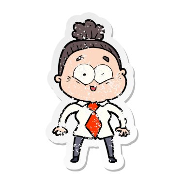 bir karikatür mutlu yaşlı kadının sıkıntılı etiket