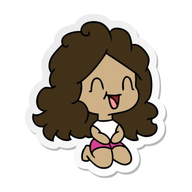 serbest el çekilmiş etiket karikatür şirin kawaii mutlu kız