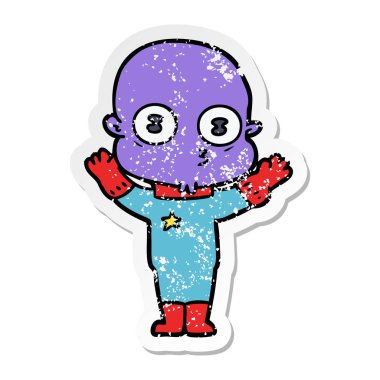 bir çizgi film garip kel spaceman sıkıntılı etiket