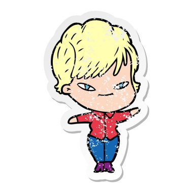 bir karikatür mutlu kadın sıkıntılı etiket