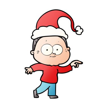 Noel Baba şapkası giyen mutlu bir yaşlı kadın, degrade çizgi film