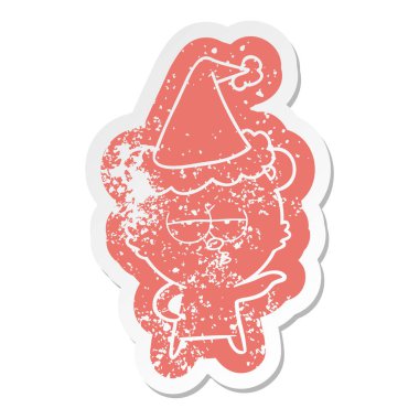 Kutup ayısı karikatür sıkıntılı etiket giyen bir santa h sıkılmış