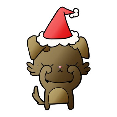 Noel Baba şapkası giyen bir köpek sevimli gradyan çizgi