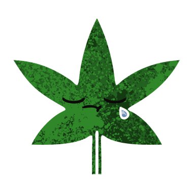 Retro illüstrasyon tarzı çizgi film marihuana yaprağı