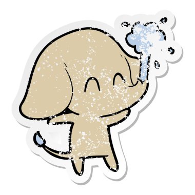 sıkıntılı etiket su spouting bir sevimli çizgi fil