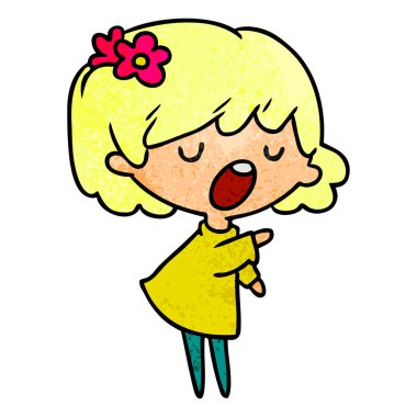 bir şirin kawaii kız dokulu karikatür çizimi