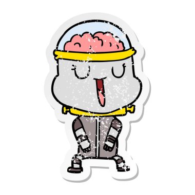 bir mutlu karikatür robot sıkıntılı etiket