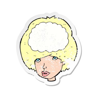 Retro etiket bir çizgi film boş kafalı kadının sıkıntılı