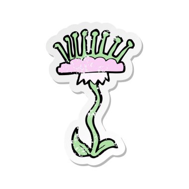 Retro sıkıntılı etiket bir karikatür çiçek