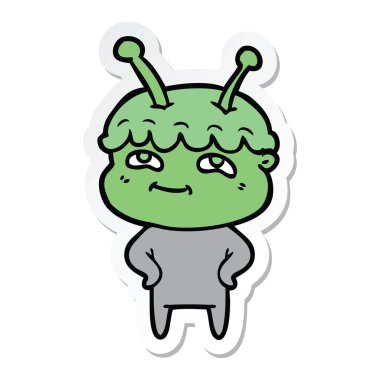 bir dostu karikatür spaceman etiket