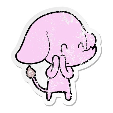 sevimli çizgi fil sıkıntılı etiket