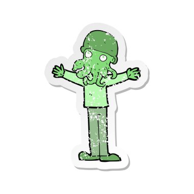 bir çizgi film uzaylı kalamar Retro sıkıntılı etiket yüz adam