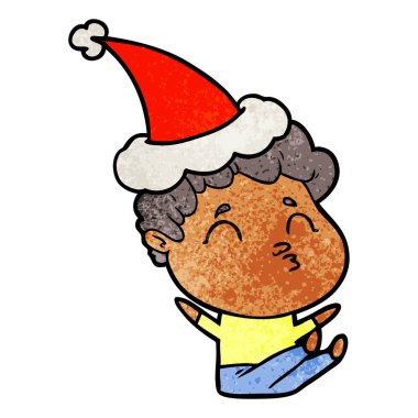 elle çizilmiş karikatür giyen Noel Baba şapkası somurtarak bir adamın dokulu