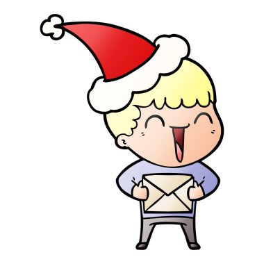 Noel Baba şapkası giyen mutlu bir adamın degrade çizgi film