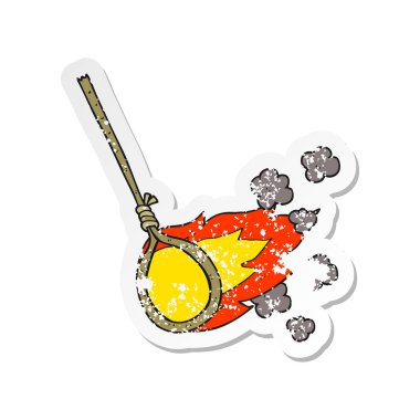 bir çizgi film yanan ilmik Retro sıkıntılı etiket