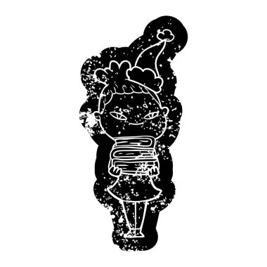 Noel Baba şapkası giyen bir kadın sıkıntılı simgesini çizgi film