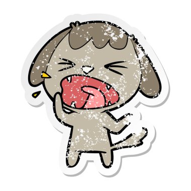 sevimli çizgi köpek havlıyor sıkıntılı etiket