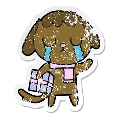 ağlayan bir sevimli çizgi köpek sıkıntılı etiket