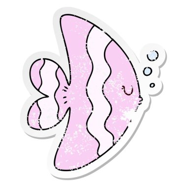 ilginç bir el sıkıntılı etiket karikatür balık çizilmiş 