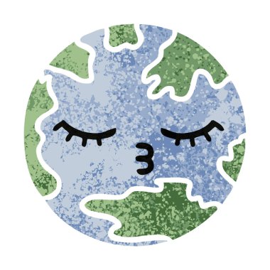 Retro illüstrasyon tarzı çizgi film seyyare yerküre