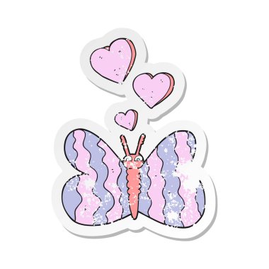 Retro sıkıntılı etiket bir karikatür kelebek