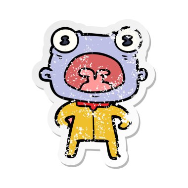 bir çizgi film garip uzaylı bağırarak sıkıntılı etiket