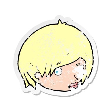 bir çizgi film kadın yüzü ile yükseltilmiş ey Retro sıkıntılı etiket