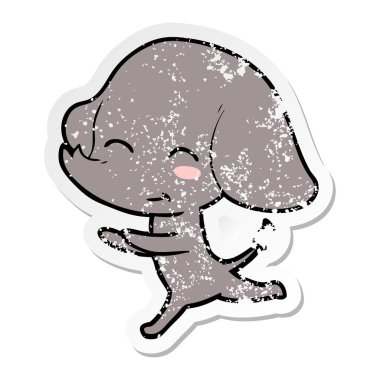 sıkıntılı etiket çalıştıran bir sevimli çizgi fil