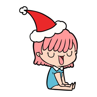 Noel Baba şapkası giyen bir kadın çizgi çizme